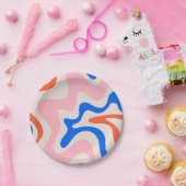 Retro Liquid Swirl Abstrakt rosa Orange Blue Pappteller (Party)