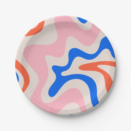 Retro Liquid Swirl Abstrakt rosa Orange Blue Pappteller (Vorderseite)