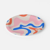 Retro Liquid Swirl Abstrakt rosa Orange Blue Pappteller (Schrägansicht)