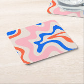Retro Liquid Swirl Abstrakt rosa Orange Blue Rechteckiger Pappuntersetzer (angewinkelt)