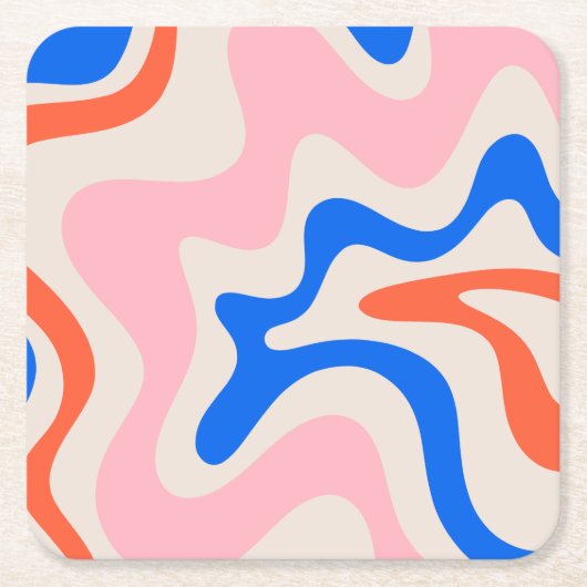 Retro Liquid Swirl Abstrakt rosa Orange Blue Rechteckiger Pappuntersetzer (Vorderseite)