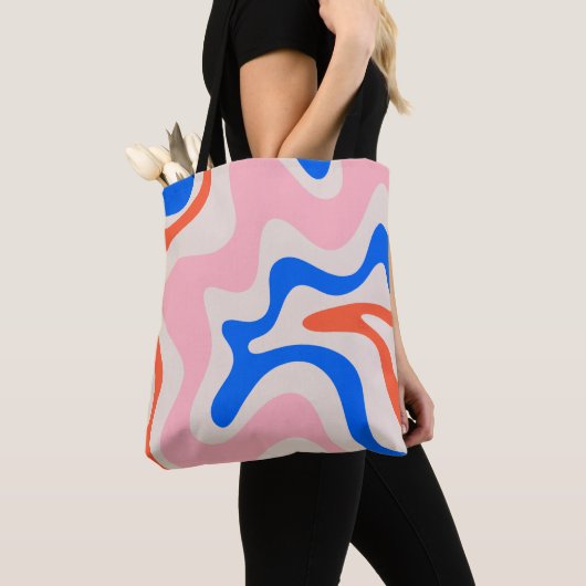 Retro Liquid Swirl Abstrakt rosa Orange Blue Tasche (Von Nahem)
