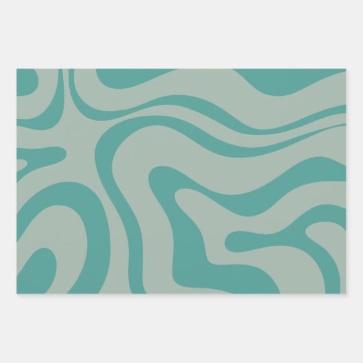 Retro Liquid Swirl Abstraktes Muster Aquamarin Geschenkpapier Set (Vorderseite 2)