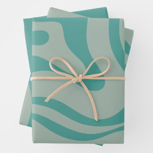 Retro Liquid Swirl Abstraktes Muster Aquamarin Geschenkpapier Set (Beispiel)