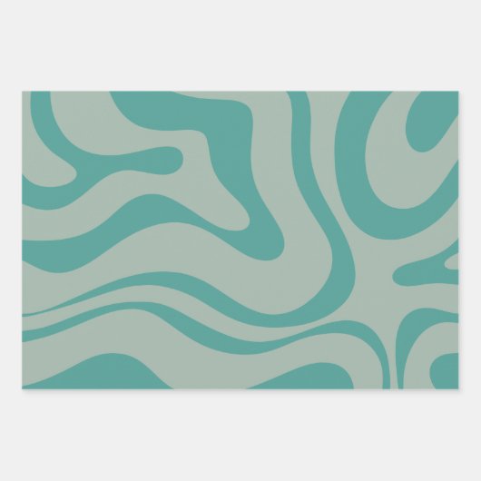Retro Liquid Swirl Abstraktes Muster Aquamarin Geschenkpapier Set (Vorderseite)