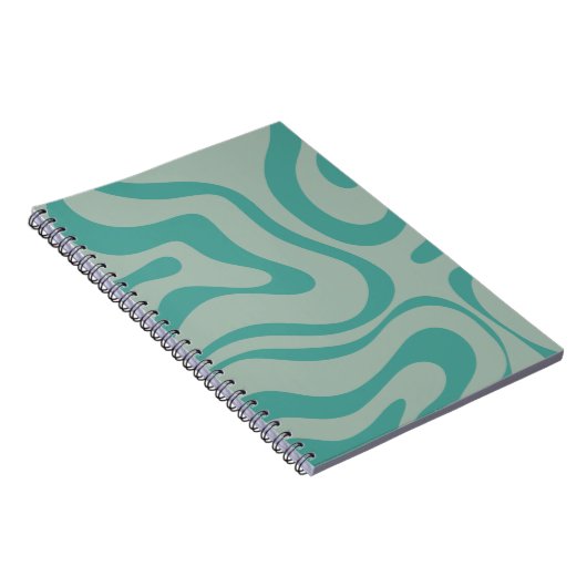 Retro Liquid Swirl Abstraktes Muster Aquamarin Notizblock (Rechte Seite)
