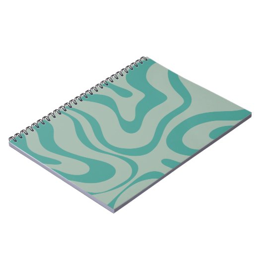 Retro Liquid Swirl Abstraktes Muster Aquamarin Notizblock (Linke Seite)