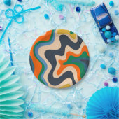 Retro Liquid Swirl Abstraktes Muster Blau Orange Pappteller (Party)