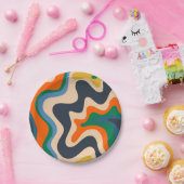 Retro Liquid Swirl Abstraktes Muster Blau Orange Pappteller (Party)