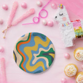 Retro Liquid Swirl Abstraktes Muster Blue Mustard Pappteller (Party)