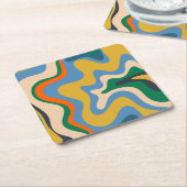 Retro Liquid Swirl Abstraktes Muster Blue Mustard Rechteckiger Pappuntersetzer (angewinkelt)