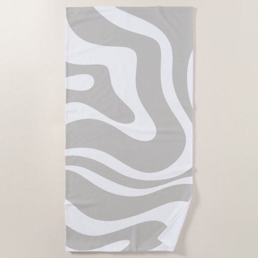 Retro Liquid Swirl Abstraktes Muster Grau Weiß Strandtuch (Vorderseite)