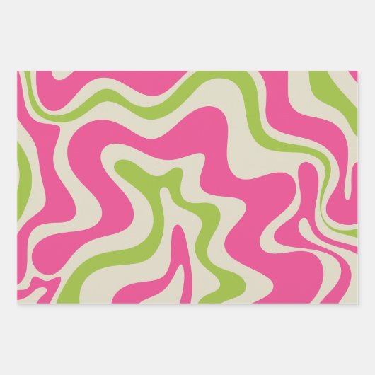 Retro Liquid Swirl Abstraktes Muster Himbeere Limo Geschenkpapier Set (Vorderseite 3)