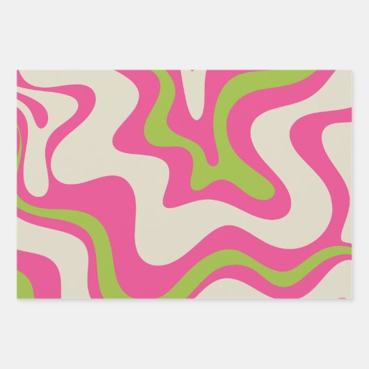 Retro Liquid Swirl Abstraktes Muster Himbeere Limo Geschenkpapier Set (Vorderseite 2)