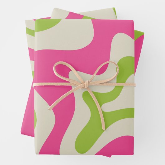 Retro Liquid Swirl Abstraktes Muster Himbeere Limo Geschenkpapier Set (Beispiel)