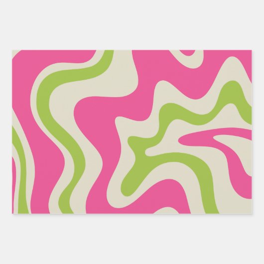 Retro Liquid Swirl Abstraktes Muster Himbeere Limo Geschenkpapier Set (Vorderseite)