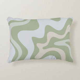 Retro Liquid Swirl Abstraktes Muster in Sage Green Dekokissen