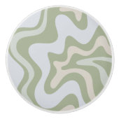 Retro Liquid Swirl Abstraktes Muster in Sage Green Keramikknauf (Vorderseite)