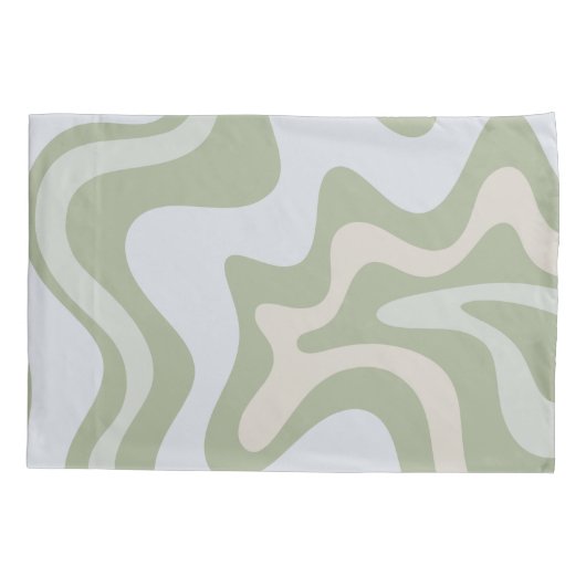 Retro Liquid Swirl Abstraktes Muster in Sage Green Kissenbezug (Rückseite)