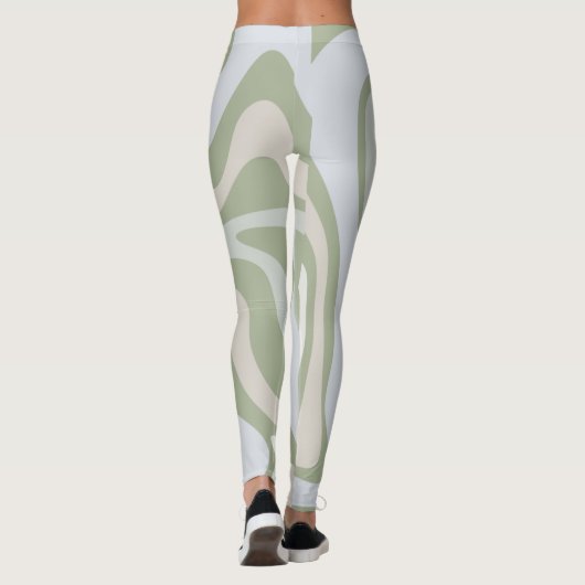Retro Liquid Swirl Abstraktes Muster in Sage Green Leggings (Rückseite)