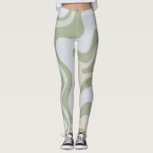 Retro Liquid Swirl Abstraktes Muster in Sage Green Leggings (Vorderseite)