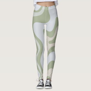Retro Liquid Swirl Abstraktes Muster in Sage Green Leggings
