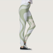 Retro Liquid Swirl Abstraktes Muster in Sage Green Leggings (Rechts)
