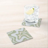 Retro Liquid Swirl Abstraktes Muster in Sage Green Rechteckiger Pappuntersetzer (Vor Ort)