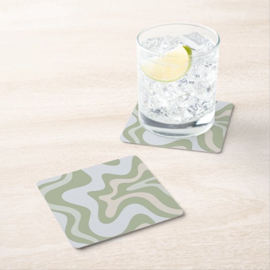 Retro Liquid Swirl Abstraktes Muster in Sage Green Rechteckiger Pappuntersetzer (Vor Ort)