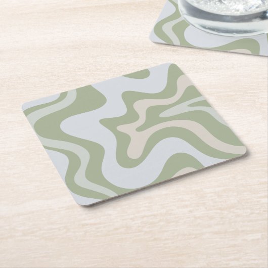 Retro Liquid Swirl Abstraktes Muster in Sage Green Rechteckiger Pappuntersetzer (angewinkelt)