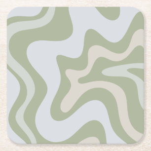 Retro Liquid Swirl Abstraktes Muster in Sage Green Rechteckiger Pappuntersetzer