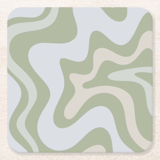 Retro Liquid Swirl Abstraktes Muster in Sage Green Rechteckiger Pappuntersetzer (Vorderseite)