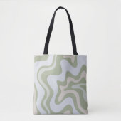 Retro Liquid Swirl Abstraktes Muster in Sage Green Tasche (Vorderseite)