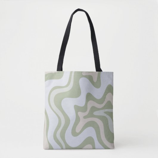 Retro Liquid Swirl Abstraktes Muster in Sage Green Tasche (Vorderseite)