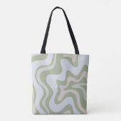 Retro Liquid Swirl Abstraktes Muster in Sage Green Tasche (Rückseite)