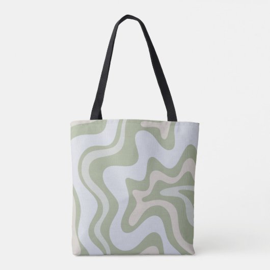 Retro Liquid Swirl Abstraktes Muster in Sage Green Tasche (Rückseite)