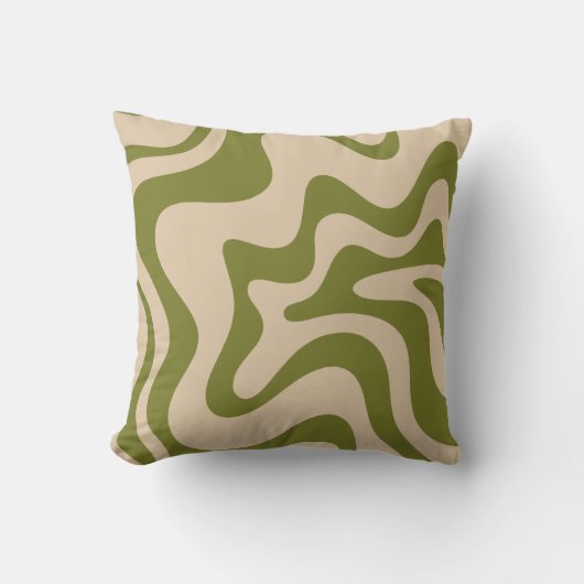 Retro Liquid Swirl Abstraktes Muster Olive Green t Kissen (Vorderseite)
