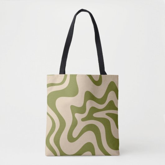 Retro Liquid Swirl Abstraktes Muster Olive Green Tasche (Vorderseite)