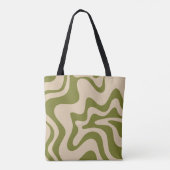 Retro Liquid Swirl Abstraktes Muster Olive Green Tasche (Rückseite)
