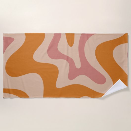 Retro Liquid Swirl Abstraktes Muster Orange Pink Strandtuch (Vorderseite)