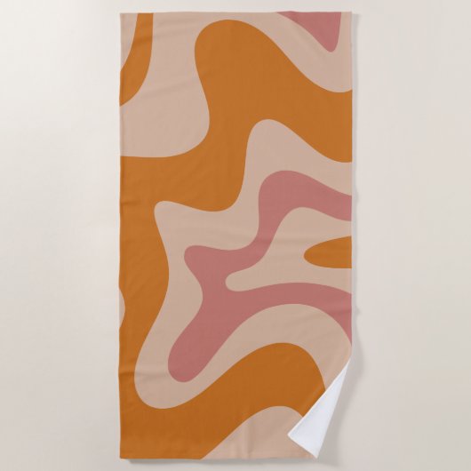 Retro Liquid Swirl Abstraktes Muster Orange Pink Strandtuch (Vorderseite)