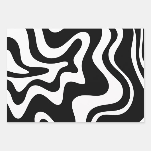 Retro Liquid Swirl Abstraktes Muster Schwarz & Wei Geschenkpapier Set (Vorderseite 3)