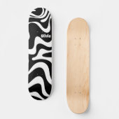 Retro Liquid Swirl Abstraktes Muster Schwarz & Wei Skateboard (Vorderseite)