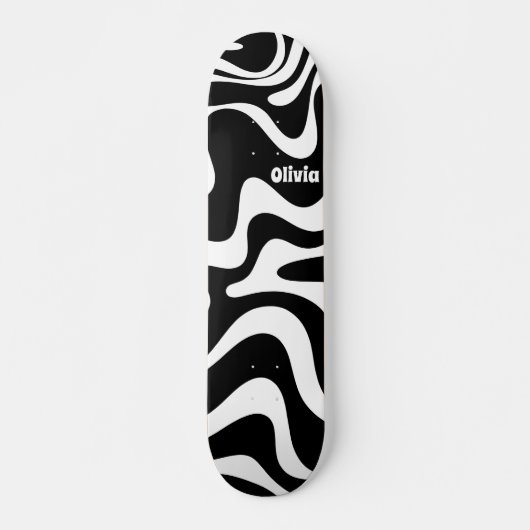 Retro Liquid Swirl Abstraktes Muster Schwarz & Wei Skateboard (Vorne)