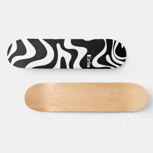Retro Liquid Swirl Abstraktes Muster Schwarz & Wei Skateboard (Horizontal)