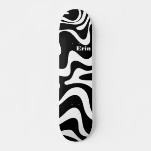 Retro Liquid Swirl Abstraktes Muster Schwarz & Wei Skateboard