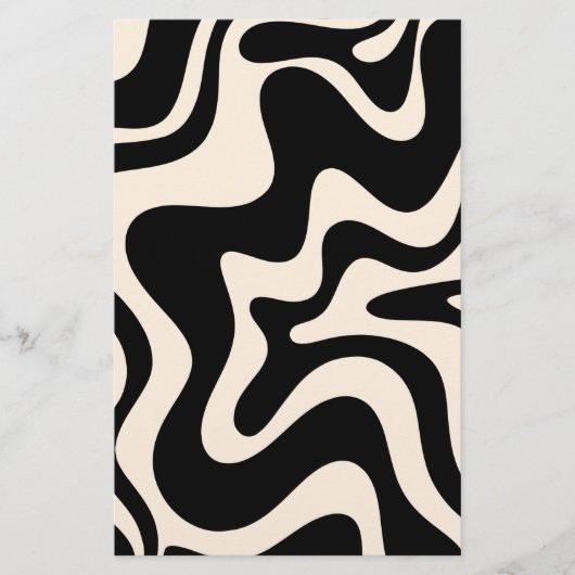 Retro Liquid Swirl Abstraktes Muster Schwarze Crem Briefpapier (Vorderseite)