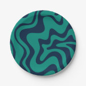 Retro Liquid Swirl Groovy Abstrakt blau und Aquama Pappteller (Vorderseite)