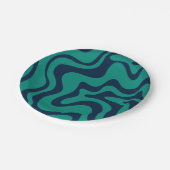 Retro Liquid Swirl Groovy Abstrakt blau und Aquama Pappteller (Schrägansicht)