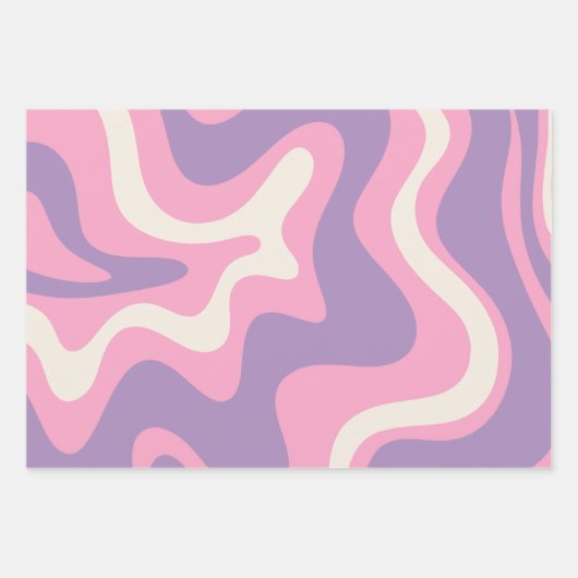 Retro Liquid Swirl Groovy Abstrakt Lila rosa Geschenkpapier Set (Vorderseite 3)